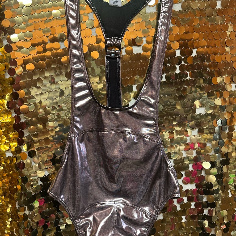 Skin Metallic Bodysuit with Gold Accents